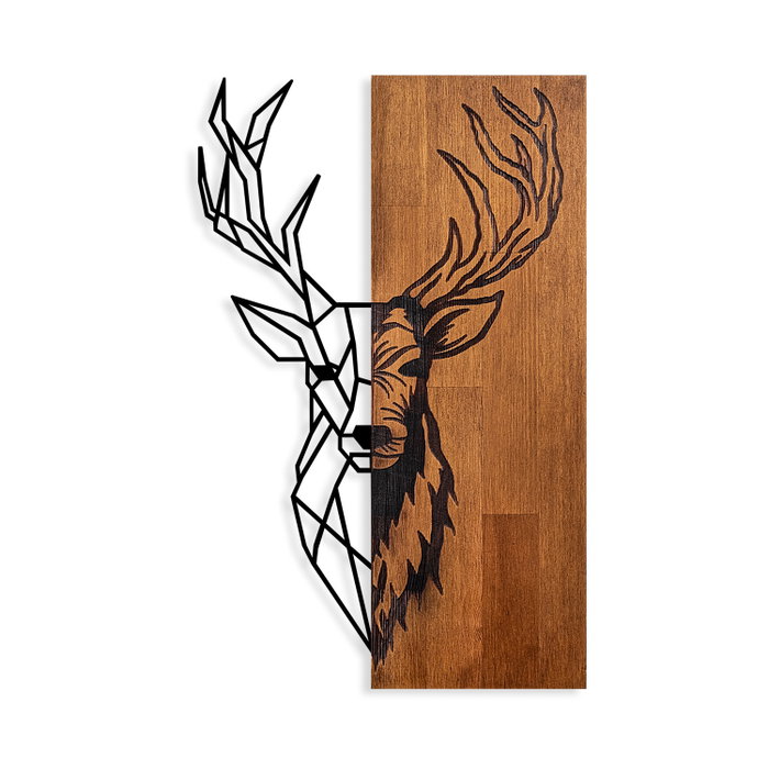 Wallity Red Deer 1 - Accesorio de Pared de Madera y Metal Nogal y Negro